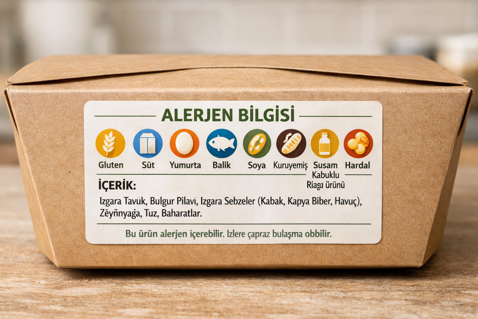 Kutu menu uzerinde alerjen bilgi etiketi