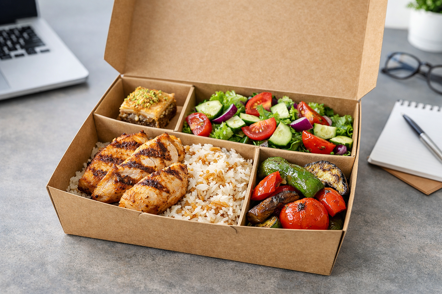 Kutu menu ornegi - taze hazirlanmis ofis ogle yemegi